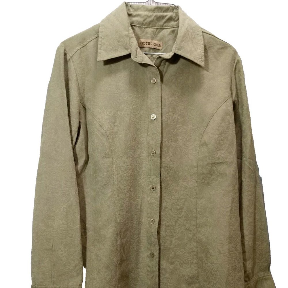 Tapered Fitted Blouse Apple Green Color Sz Small Button Front Long Sleeve